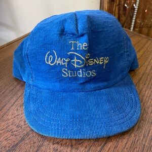 Vintage Blue Corduroy Cap with Gold Embroidery